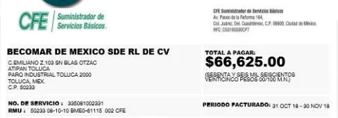 Recibo CFE antes — Inmobiliaria Ruch
