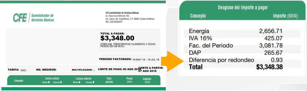 Recibo CFE antes — Residencial DAC