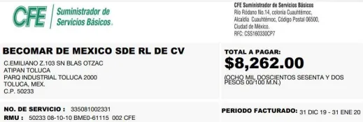 Recibo CFE después — Residencial Moncada